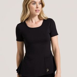 Jaanuu Chiffon Zipper Scrub Top - Black